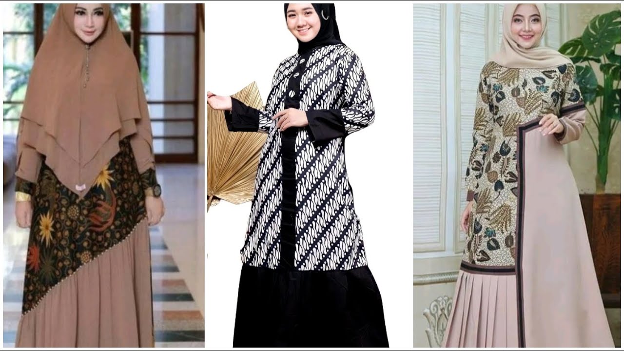 Inspirasi baju gamis polos kombinasi batik