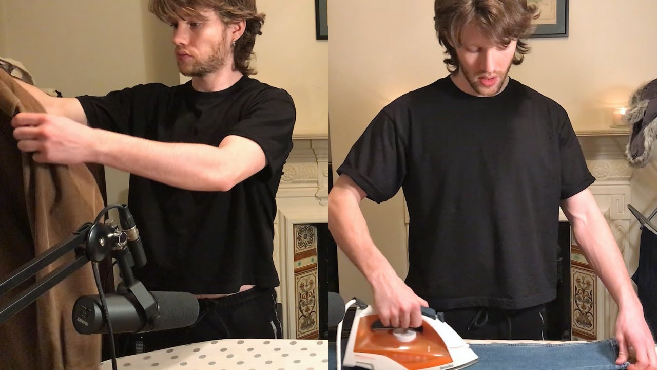 ASMR - Ironing and clothes folding (STEAMY CONTENT!) - fabric sounds - male - lofi - LONG