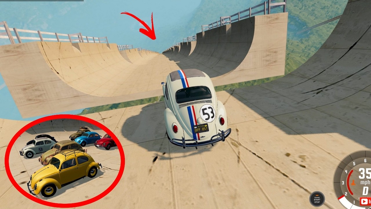 FUSCAS vs MEGA RAMPA INSANA, Simulador de carros, testes e destruição, BeamNG drive, descendo a mega