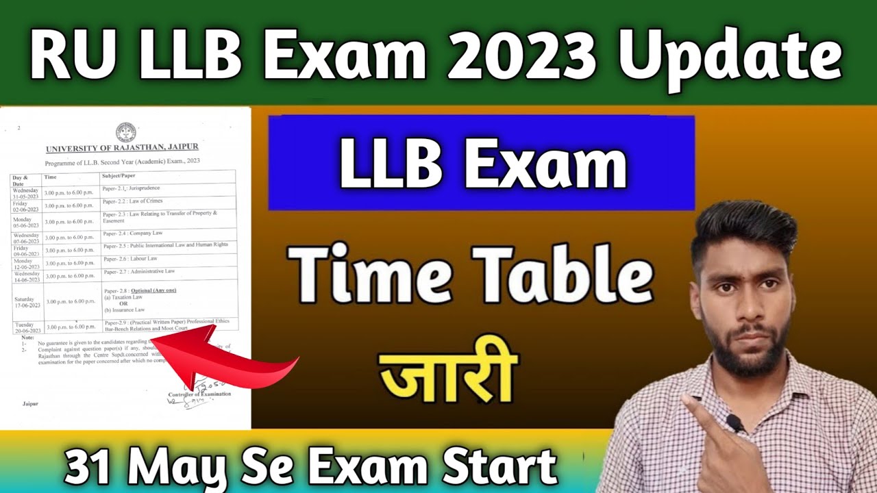 Rajasthan University LLB Time Table 2023 || RU Exam LLB time table download kaise kare || Exam 2023