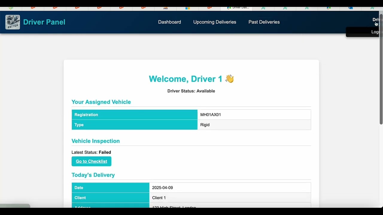 Driver Panel Demo &ndash; Estter Global Logistics | Route, Inspection & Delivery Dashboard