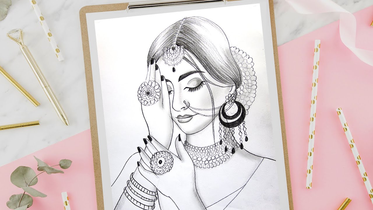 How to Draw a Beautiful Traditional bride very easy | Bride Drawing | Pencil Drawing
