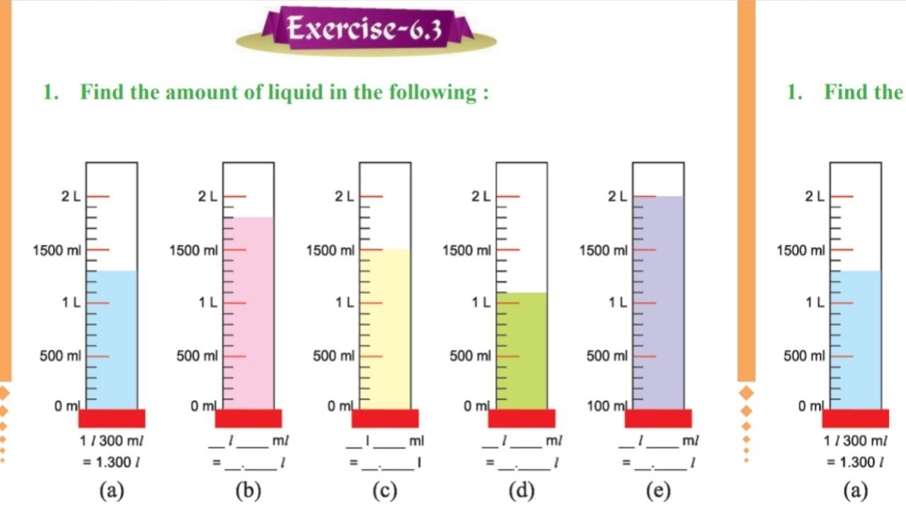 EXERCISE 6.3(CAPACITY) PSEB 5TH MATHS CHAPTER 6 MEASUREMENT PUNJAB SCHOOL EDUCATION BOARD