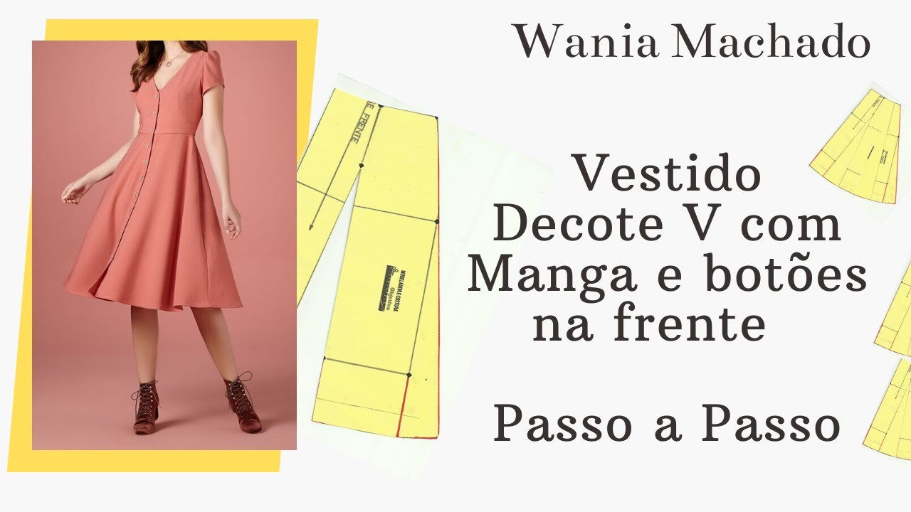 DIY – Vestido Decote V com Manga e botões na frente – Passo a Passo