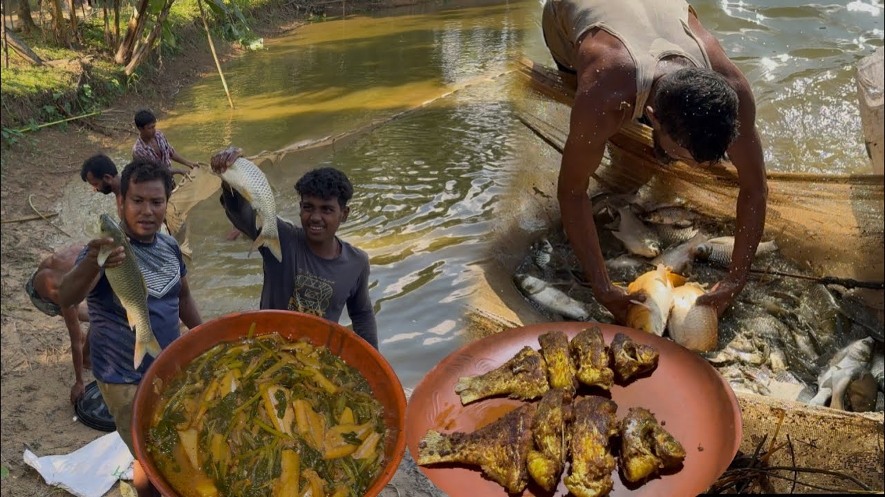 পুকুর থেকে ধরা তাজা মাছ আর বাগানের মুলা শাক দিয়ে মলা মাছের ঝোল সাথে সরপুঁটি মাছ ভাজা ||