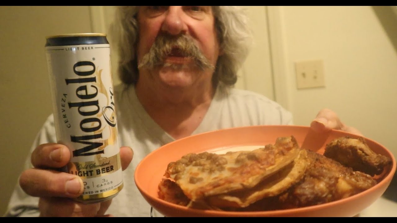 ASMR Drinking Modelo Oro & Having Pizza & Wings