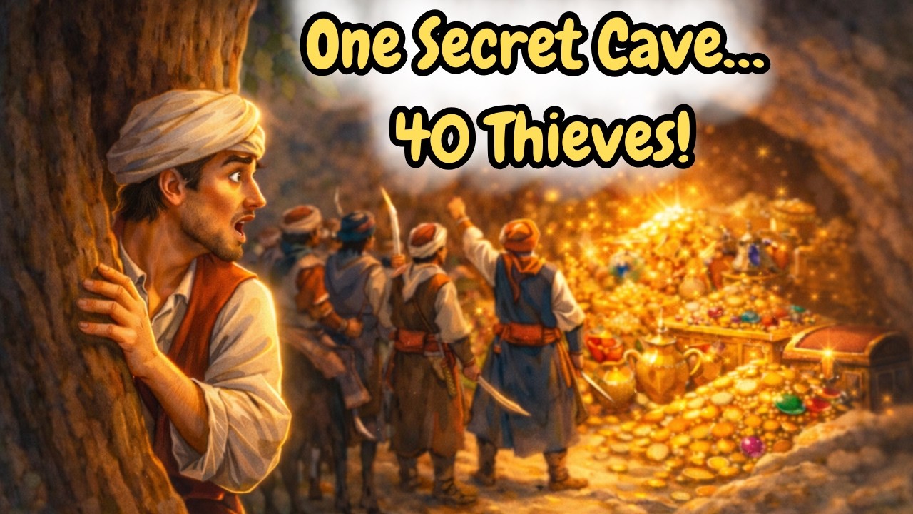 Ali Baba and the Forty Thieves 🧔‍♂️🌳👀 | Open Sesame! ✨ | Moral Story for Beginners | Story telling