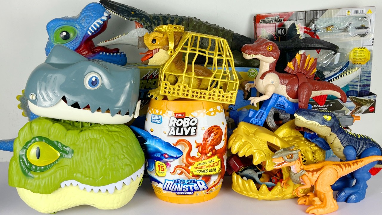 Jurassic World Rebirth ASMR Dinosaur Unboxing T-rex Head Spinosaurus Mosa Raptor Zuru Robo Alive