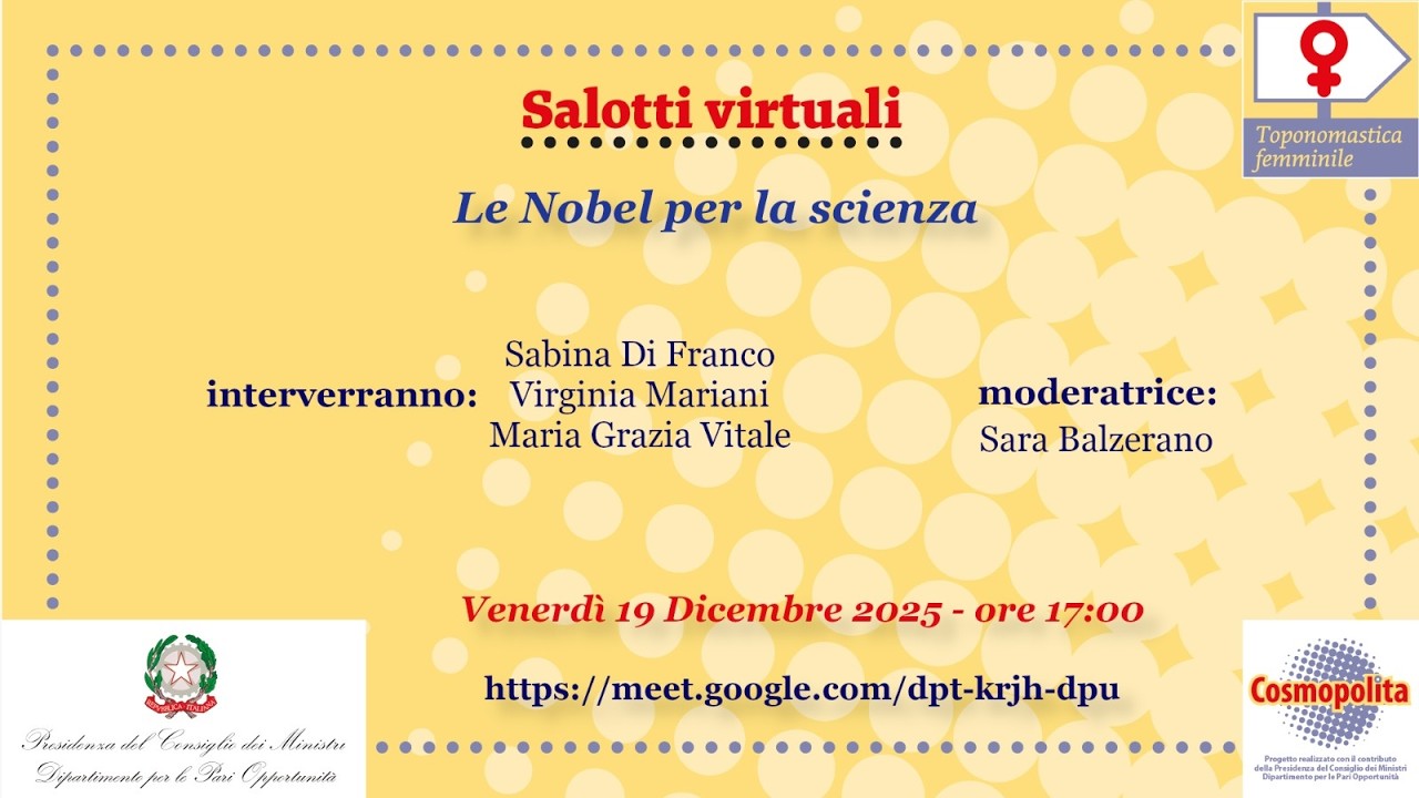 Salotti pugliesi, incontro le 19 dicembre: Le Nobel per la scienza