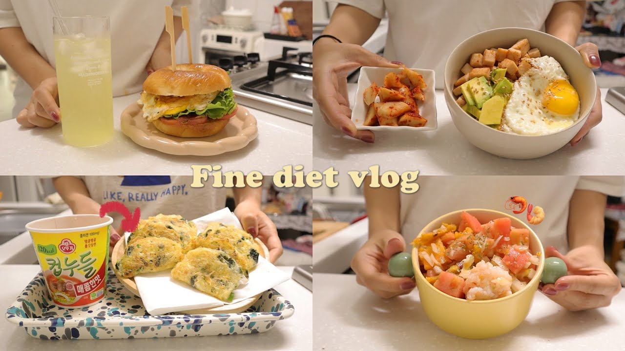 SUB)🥯관리는 쉽고 맛있게! 따라하기 쉬운 다이어트 식단 요리브이로그 (베이글 샌드위치, 컵누들달걀전, 고구마피자, 새우볼샐러드, 아보카도햄덮밥) | 간헐적단식