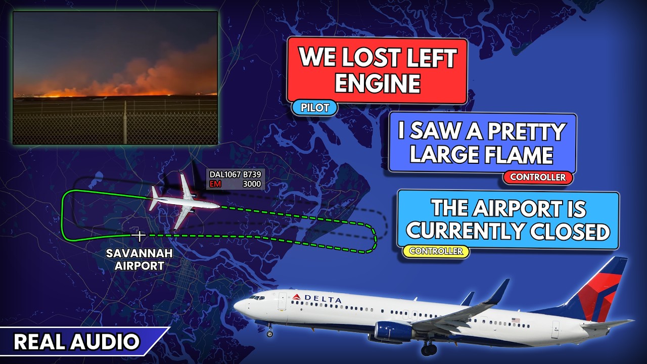 Delta airplane has engine failure and causes LARGE FIRE at Savannah Airport. Real ATC