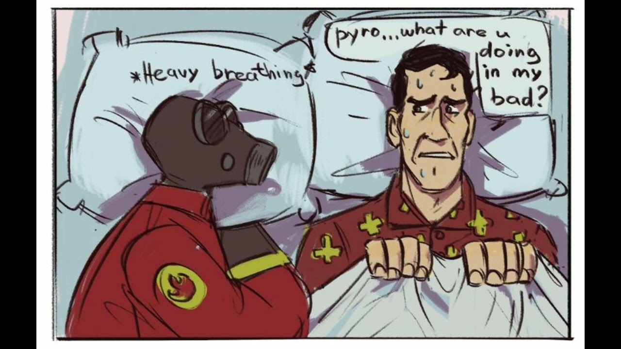 pyro gives medic his balloonicorn plush. (comic dub)