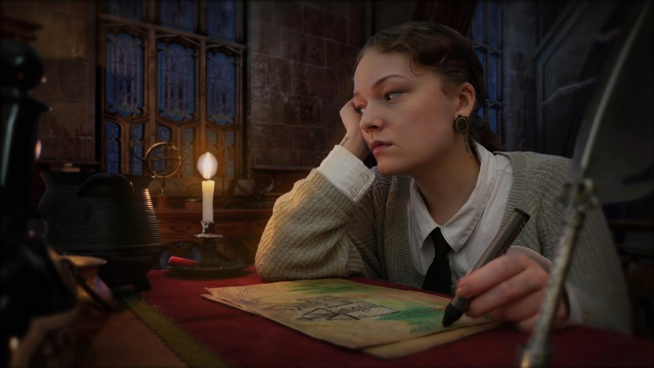 ASMR ⚡️ Painting during a Thunderstorm, Dark Academia Classroom Ambience 🕰