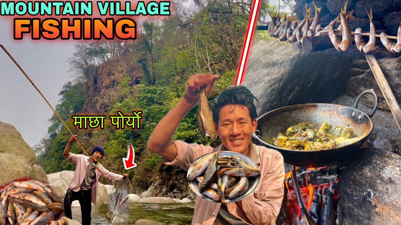 Fishing,Cooking and Eating in Mountain Forest ! Fishing in Nepal ! Village Best Fishing 