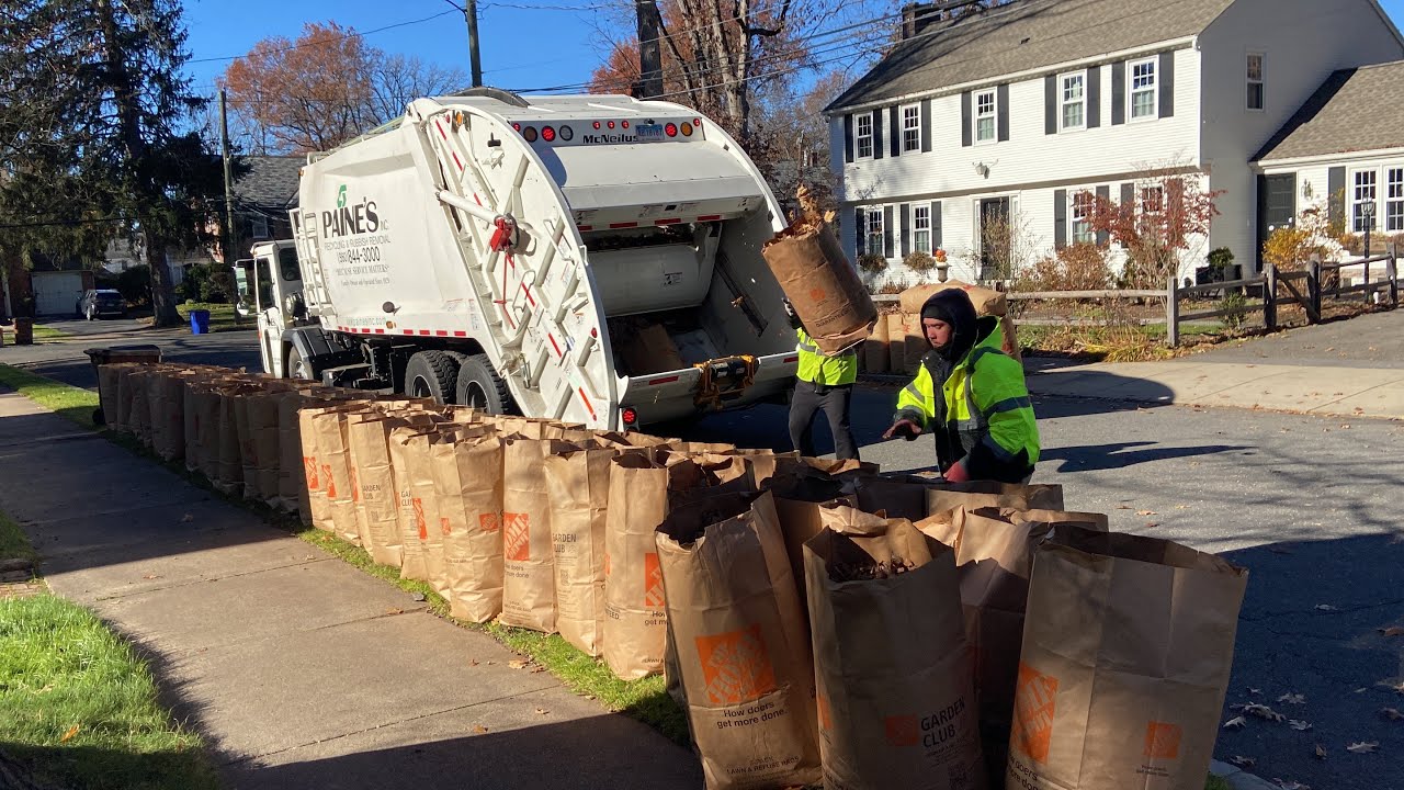 BRAND NEW Garbage Truck vs. Massive Leaf Bag Pile