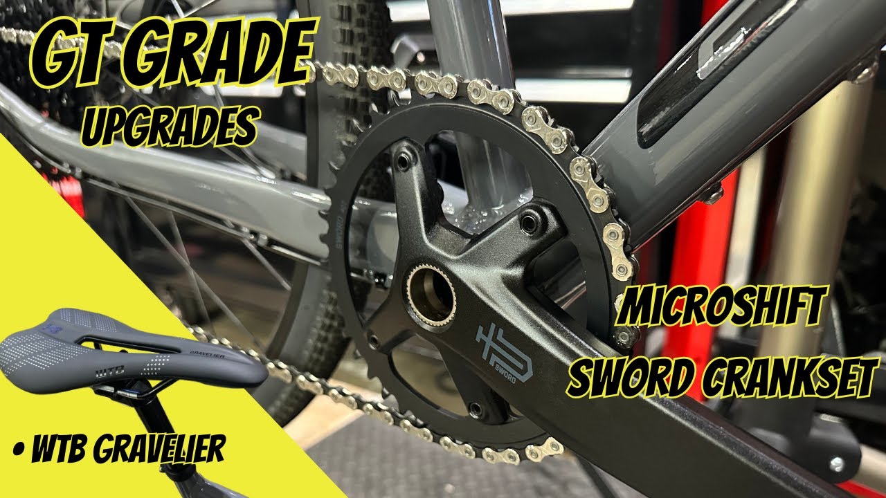 Шатун Microshift Sword и седло WTB Gravelier на гравийном велосипеде класса GT