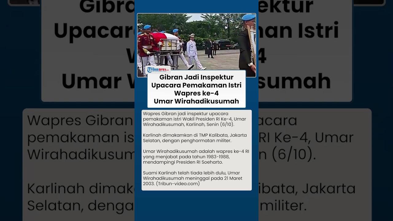 Gibran Jadi Inspektur Upacara Pemakaman Istri Wapres ke-4 Umar Wirahadikusumah, Karlinah