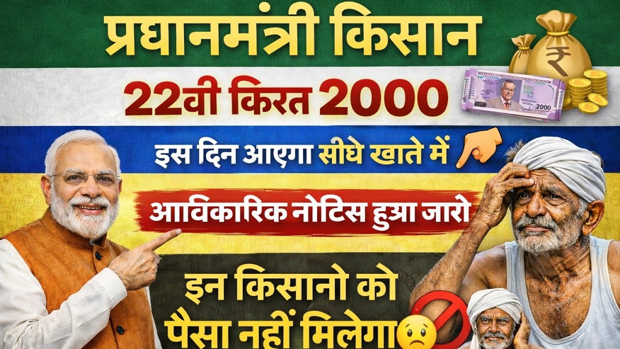 PM किसान 22वीं किस्त ₹2000 जारी! इस दिन आएगा पैसा खाते में 😱