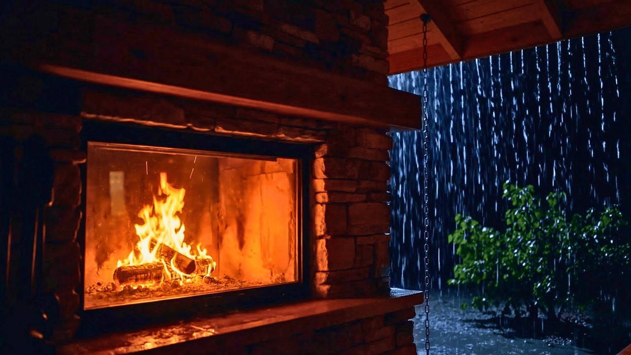 Rain Sounds & Cozy Fireplace for Deep Sleeping, Anxiety Relief 🔥 Heavy Rain Sounds for Perfect Sleep
