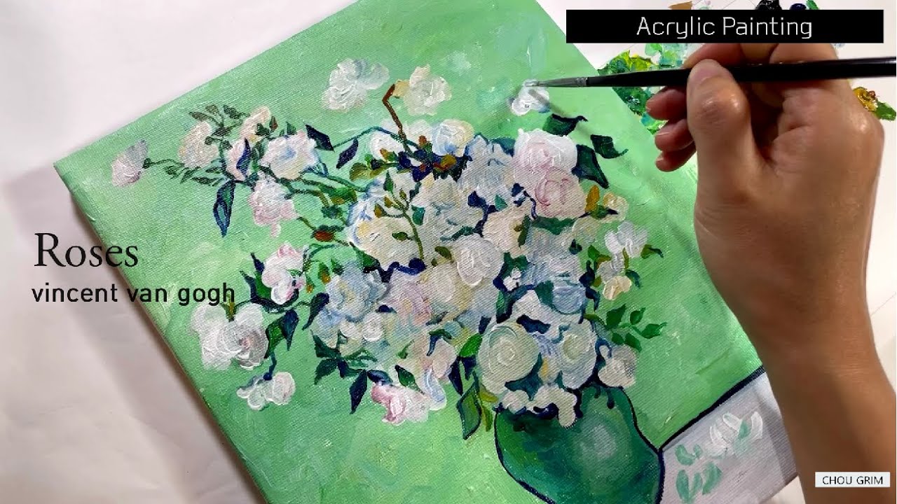 【Acrylic Painting】Van Gogh Style Roses | 반 고흐 스타일 장미 아크릴화 그리기 [한국어 CC]