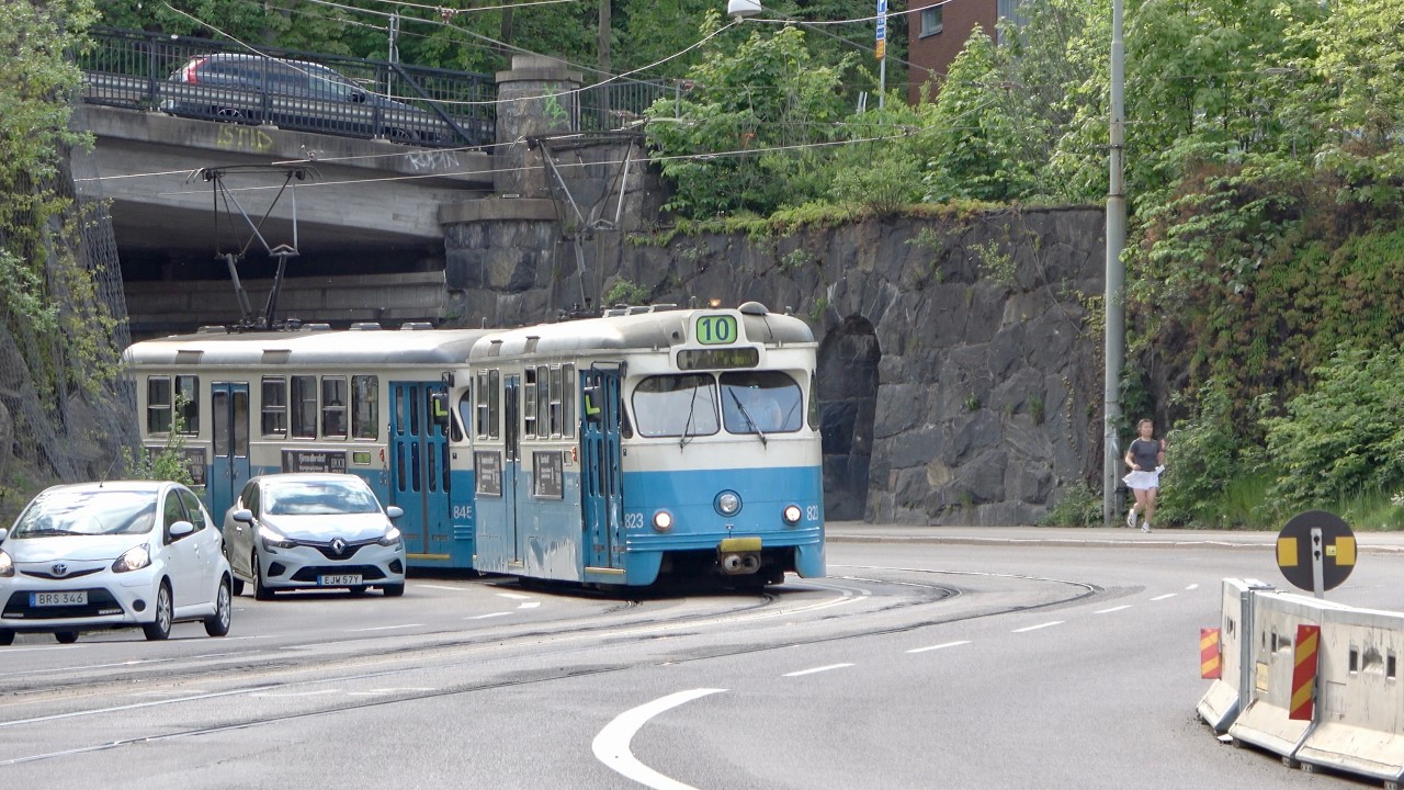 Trams on line 10 in Gothenburg, Sweden