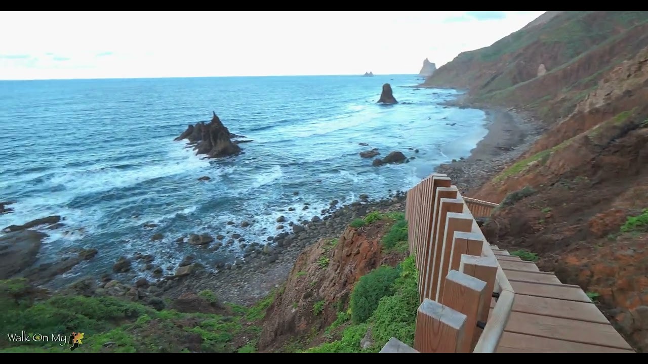 Magical walk on the Beautiful Playa de Benijo at Sunset, Tenerife, 4K Walk, Binaural Ambient Audio