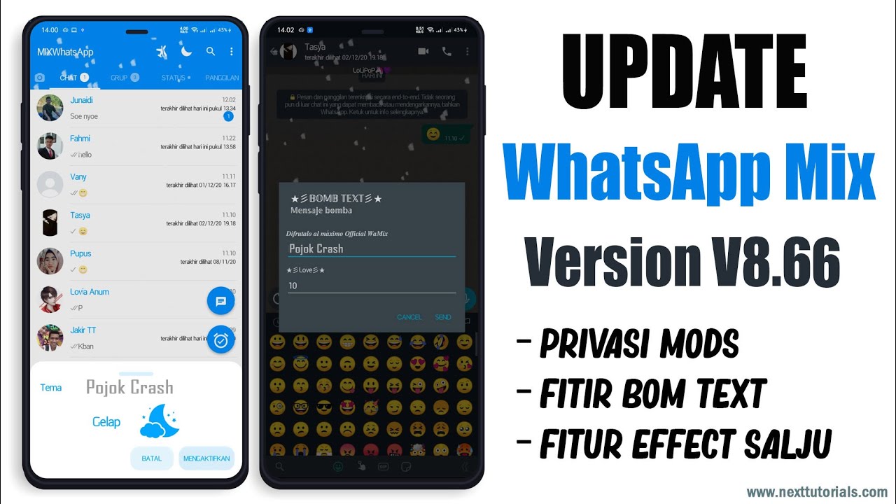 UPDATE!! WhatsApp Mix v8.66 Rilis Fitur Terbaru 2021 - B0m Text & Efek Salju