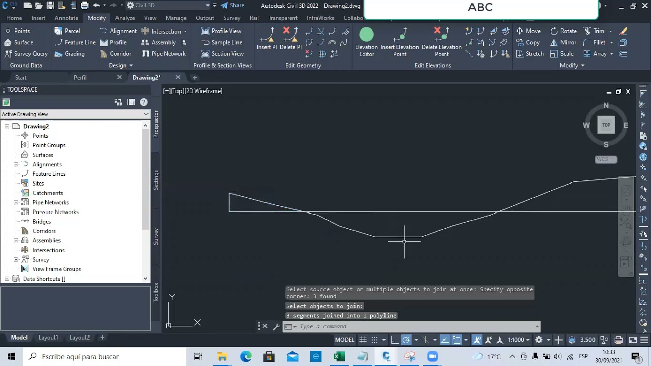 Cálculo del área de Corte y Relleno