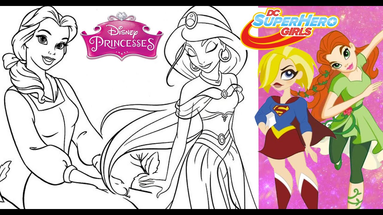 Disney Princesses Makeover Coloring Page AS DC SUPER HERO GIRLS Poison Ivy Super Girl BELLE JASMINE