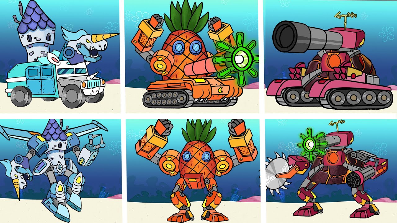 TODOS Bob Esponja TITAN ROBOT Casas Ataque ♪ Vídeo musical de animación ep4
