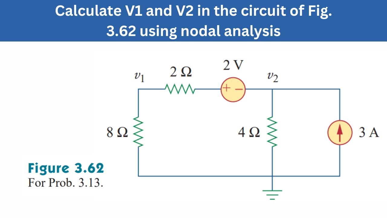 Prob 3.13 | Calculate V1 and V2 in the circuit of Fig. 3.62 using nodal analysis | FEC 4th Edition