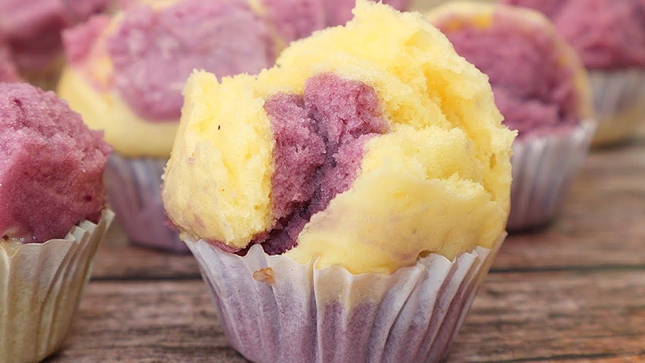 คัพเค้กวานิลลามันม่วงสูตรนึ่ง/vanilla purple sweet potatoes