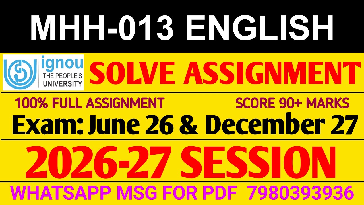 MHH 13 Solved Assignment 2026-27 English, MHH 13 Solved Assignment 2026-27, MHH-013 Assignme