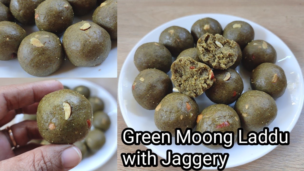 Green Moong Laddu with jaggery | Muganche Ladoo | Green Gram laddu | Tasty & healthy laddus 😋