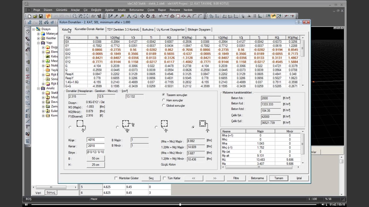 ideCAD Statik | Betonarme Sonuçlarının İncelenmesi