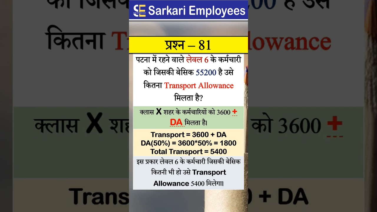 Govternment Employee Rules, Part - 81, Transport Allowance, Dearness allowance