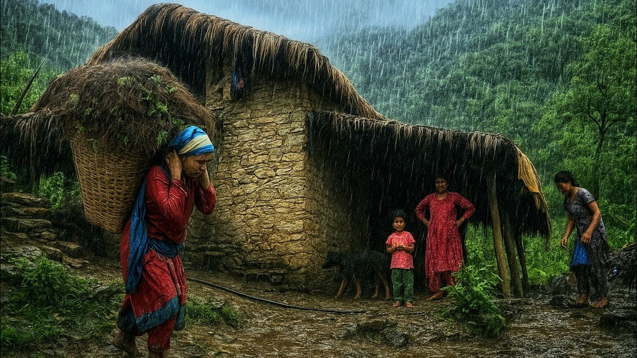 This is Himalayan village During the Heavy Rainy season | Daily activities people in village life 