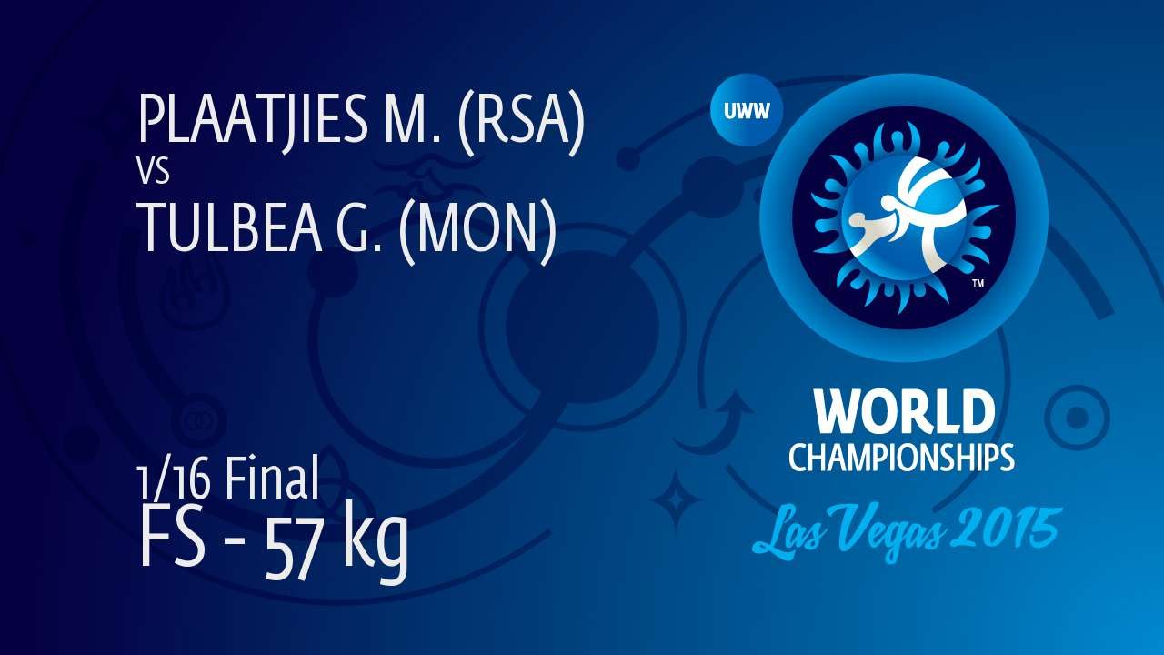 1/16 FS - 57 kg: G. TULBEA (MON) df. M. PLAATJIES (RSA) by TF, 10-0