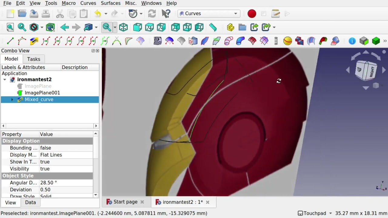 Ironman mask  in FreeCAD - Initial playing to find the right way