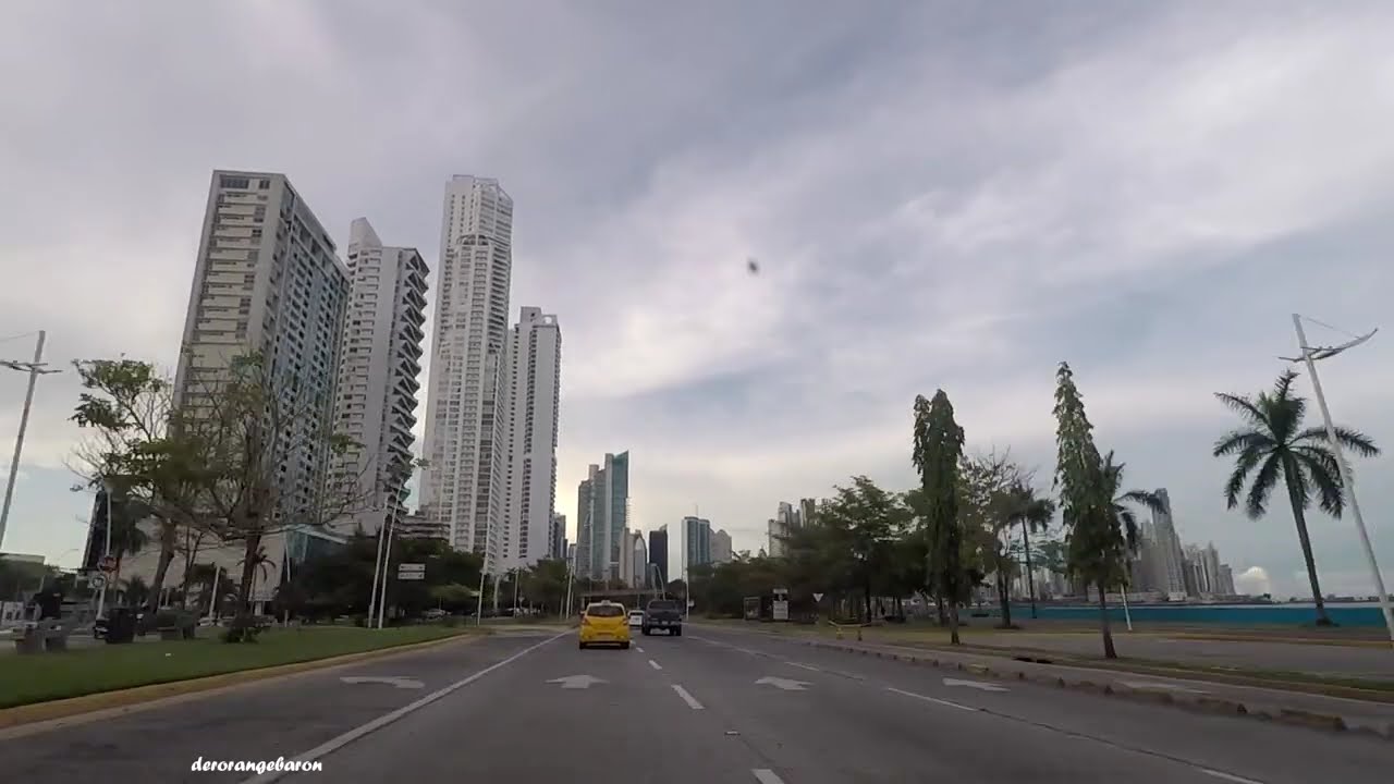Driving through Panama City by car