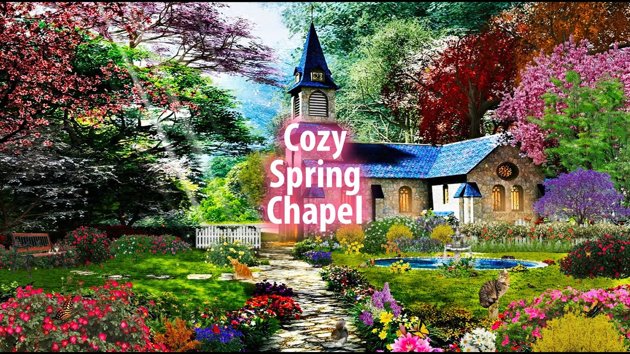 Cozy Spring Chapel ⛪ ASMR Ambience (birds, soft organ music, choir, trickling water)