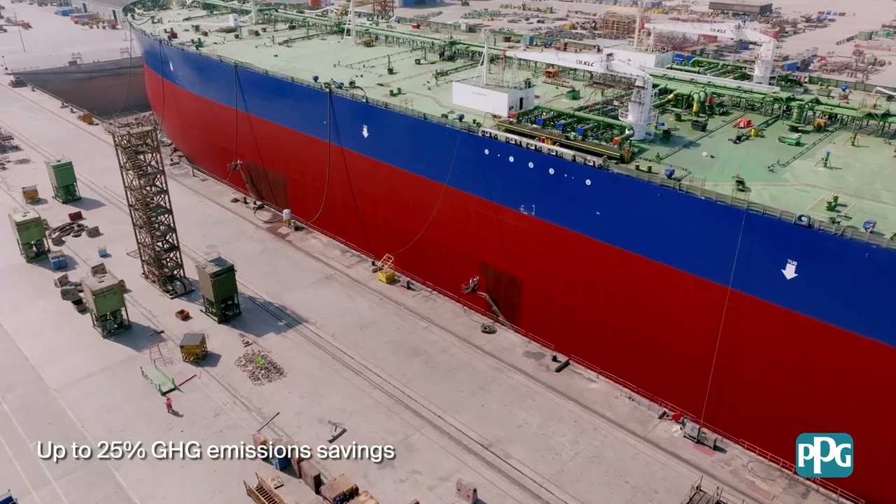 Electrostatic coating application of PPG NEXEON 810 antifouling at Asyad dry dock in Oman