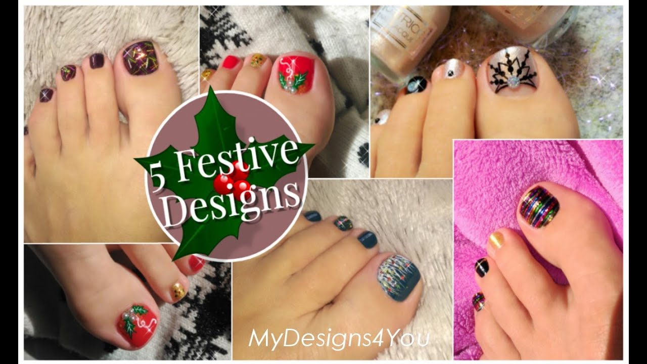 5 Christmas Toenail Art Design Ideas | Festive Pedicure Compilation ♥