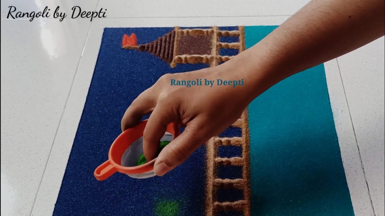 Diwali scenery rangoli/Diwali special rangoli/Ram mandir Poster rangoli/Scenery rangoli for Diwali
