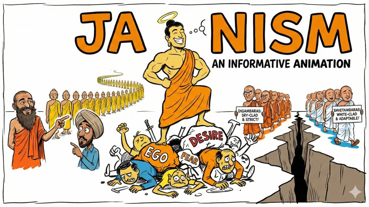Jainism Explained: Origins, Sects, Principles & Contributions | Easy Animated Guide for Exams