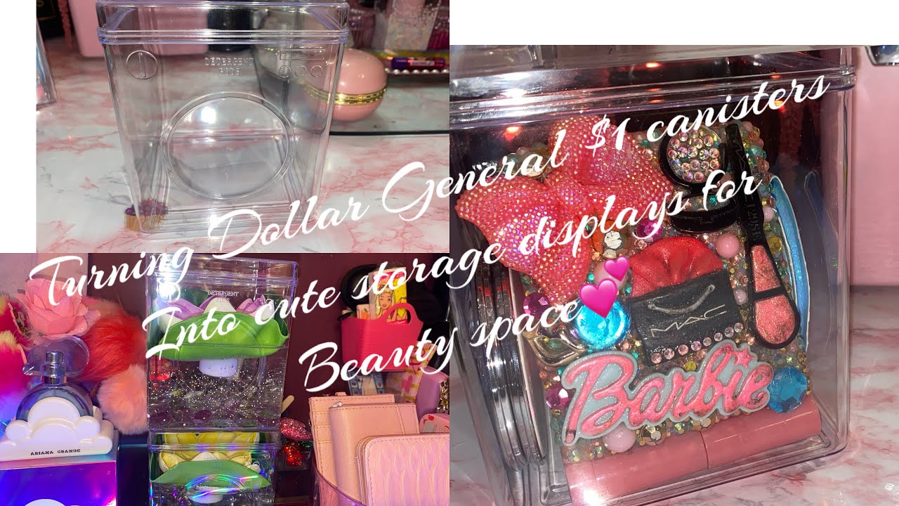 Dollar General $1 canisters turned into cute beauty storage💕