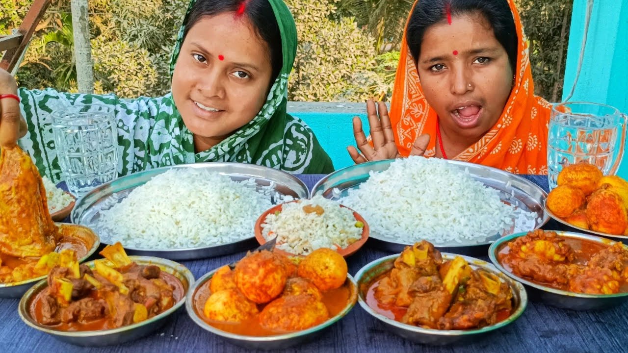 mutton curry, mutton fat curry, egg curry, navratn pulao, rice challenging video..funny punishment 🤣