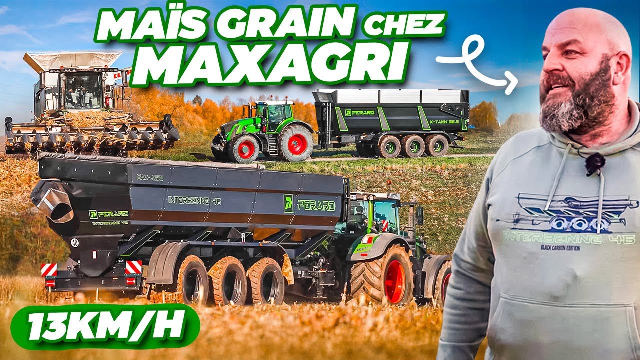 ⚠️UNIQUE BENNE & TRANSBORDEUR PERARD 🌽 12 RANGS à 13KM/H : 3 CAMIONS /H : De retour chez MAXAGRI ! 🎥