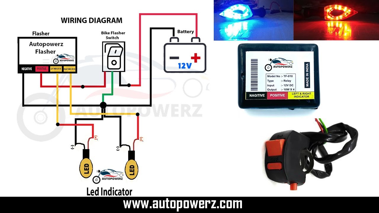 Bike hazard Indicator Flasher, push-button switch changing flashing mode Installation wire fitting