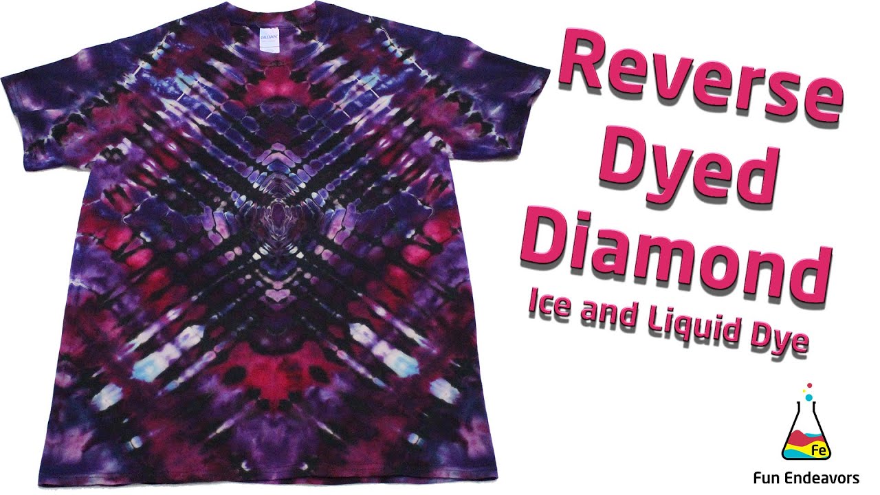 Tie Dye Designs:  Reverse Dye Repeating Diamond Ice and Liquid Dye [Using Out White Brite]